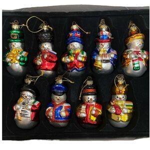2003 Thomas Pacconi Classics 18 Snowmen Around the World Glass Ornaments Set